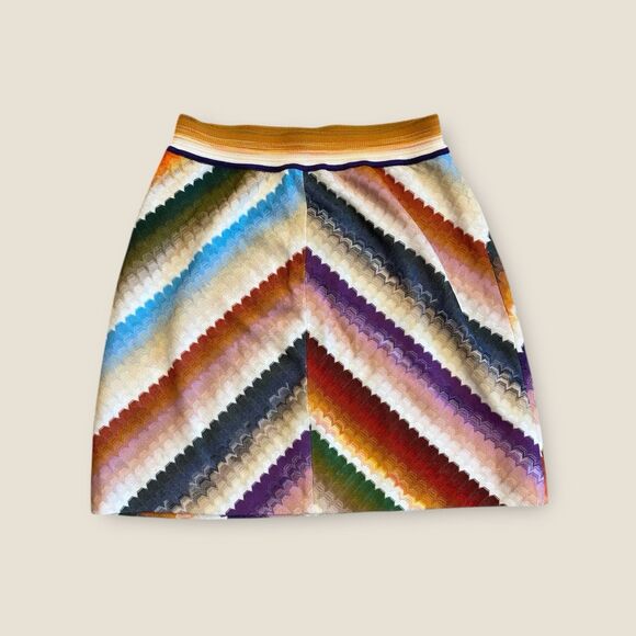 Missoni Italy Chevron Zigzag Knit Mini Skirt Multicolor Stretch Size 38 - Picture 2 of 6